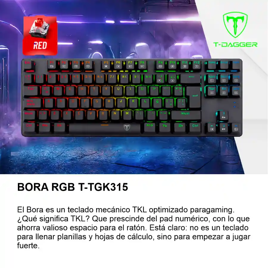 Teclado Gamer Mecánico Tkl T-dagger T-tgk315-rd Bora Rgb