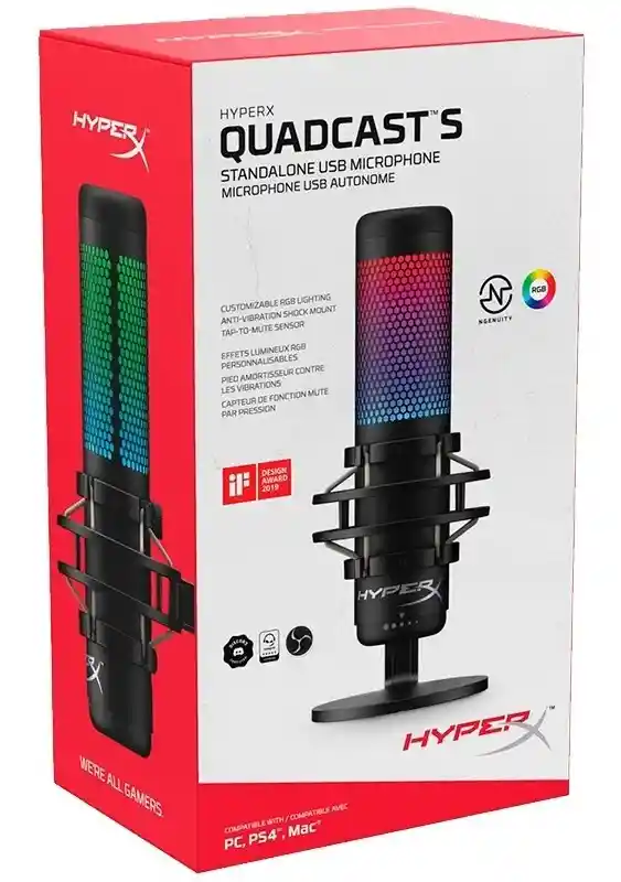 Micrófono Hyperx Quadcast S Condensador Omnidireccional Color Black