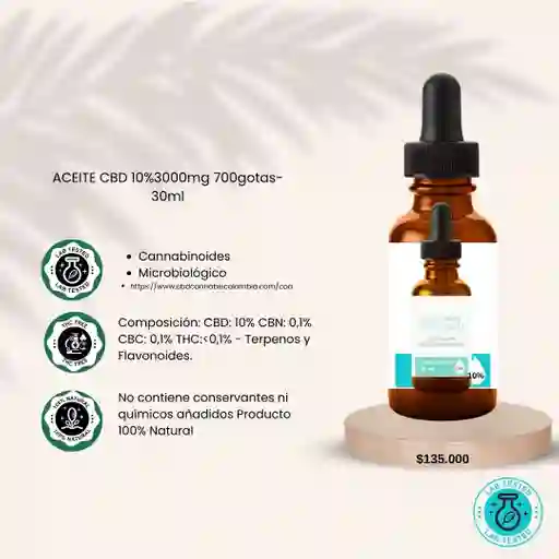 Aceite Cbd 10% - 30ml - 3000mg Cbd Gotas