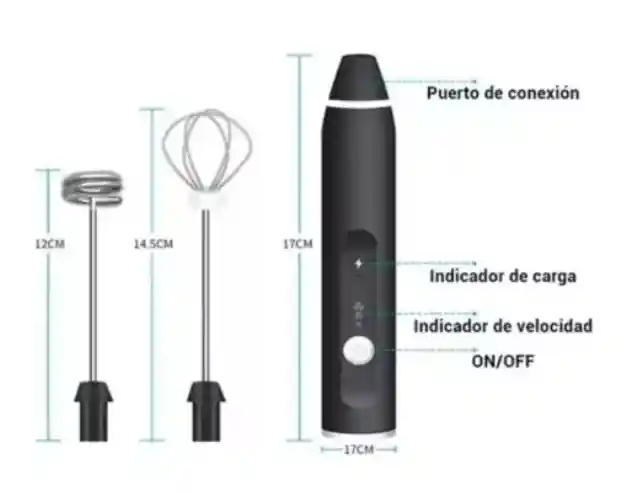 Mezclador Eléctrico Batidor Recargable Espumador, Carga Usb