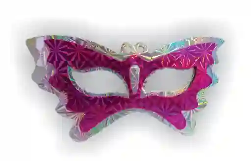 Halloween Hora Loca Antifaz Hologramico Plata Con Fucsia Carnaval
