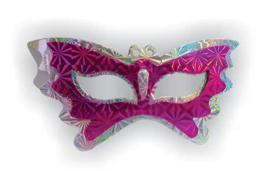 Halloween Hora Loca Antifaz Hologramico Plata Con Fucsia Carnaval