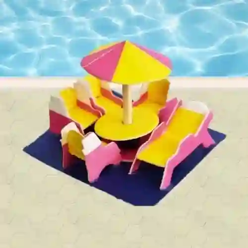 Juego Playero Para Maqueta - Sillas Y Mesa Con Sombrilla