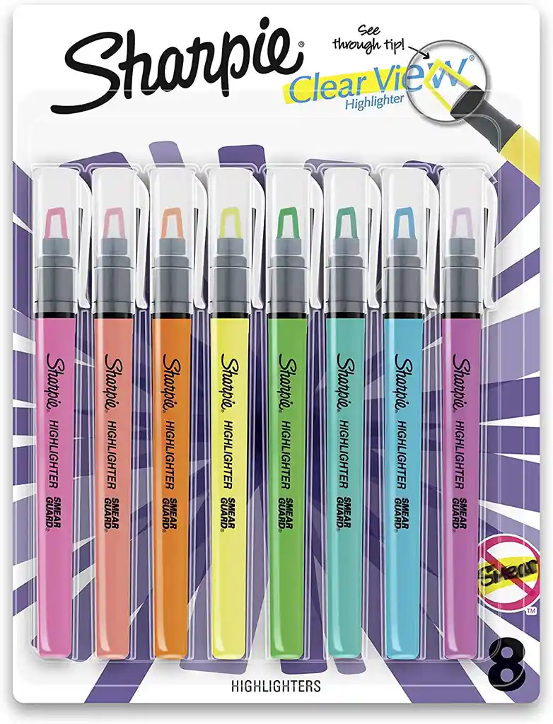 Set De 8 Resaltadores Multicolores Sharpie Clear View