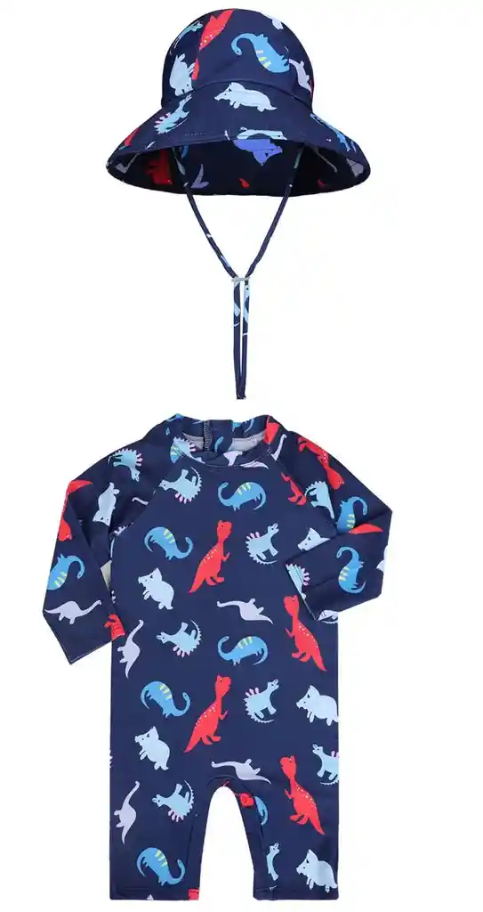 Traje De Baño Azul Oscuro Manga Larga Con Gorro 5 Años