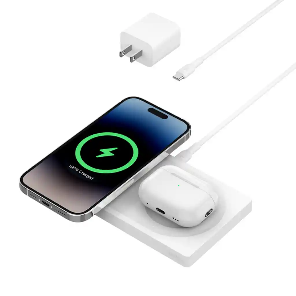 Base Carga 2 En 1 Wireless Magsafe 15w Belkin Boostcharge Pro Wht