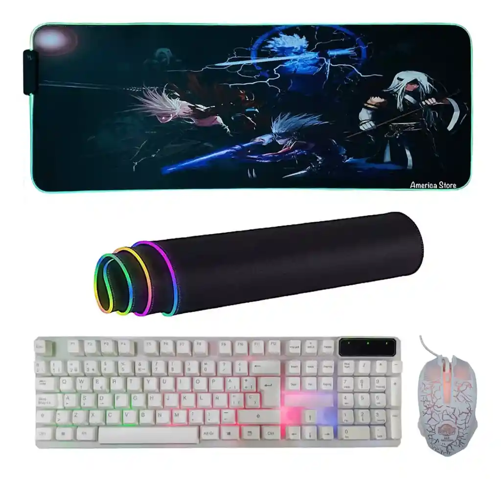 Combo Pad Mouse Rgb 80cm X 30cm + Teclado Y Mouse Gamer Blanco Anime