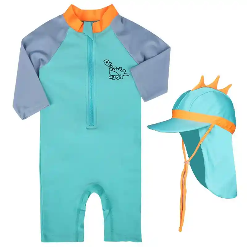 Traje De Baño Aguamarina Manga Larga Con Gorro 9-12 Meses