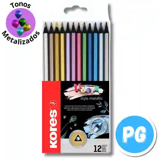 Caja De Colores Kores Metalizados X12 Unds Unipunta