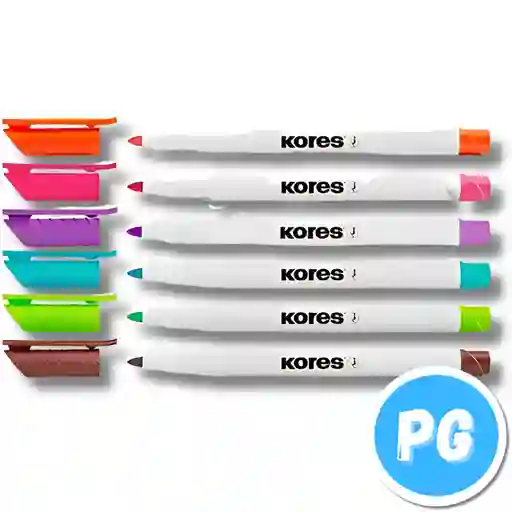 Paquete De Marcadores Kores Borrable Punta Delgada X6 Unds Colores Surtidos