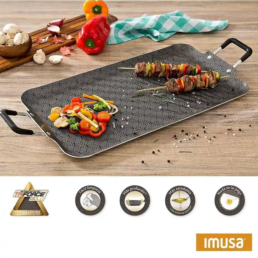 Plancha Doble Asador Grande Imusa Talent Antiadherente