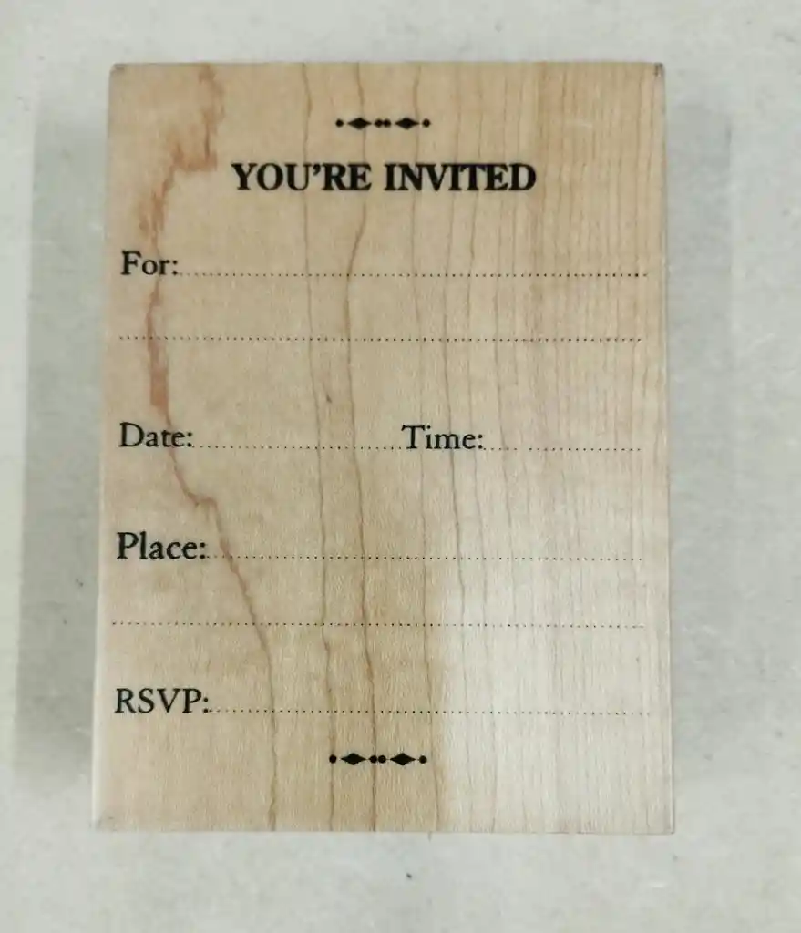 Sello Importado De Tarjeta Invitacion (11x7) De Madera Con Goma