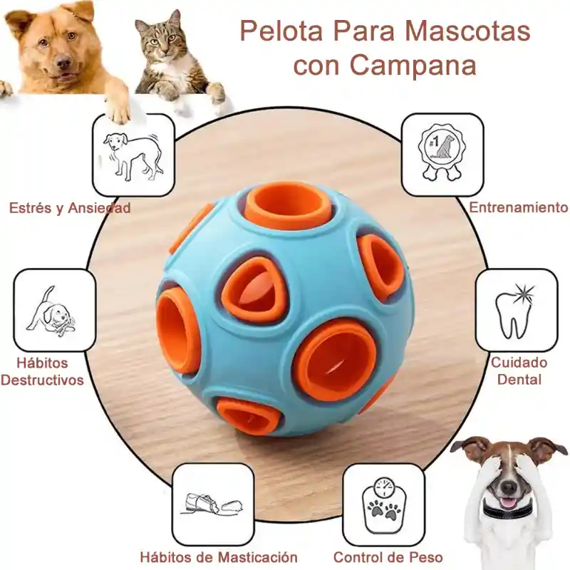 Juguete Pelota Cascabel Interactiva Resistente Antiestrés Perros Gatos