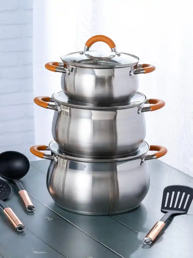 Olla Acero Inoxidable Home Elements 24 Cm 6.3 Litros Tapa Vidrio