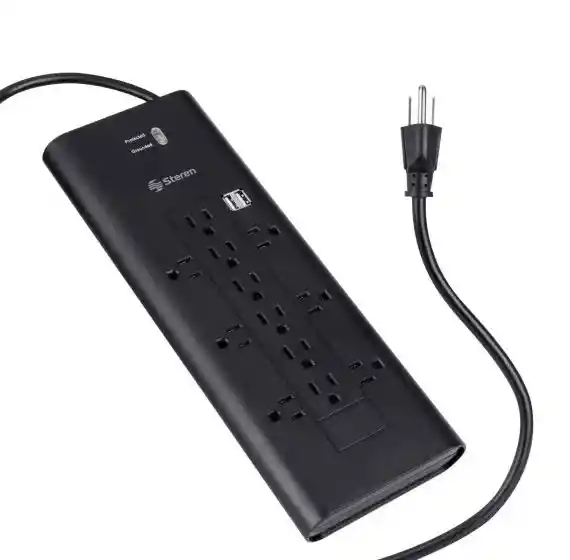 Steren - Tira De 12 Multicontactos C/2 Usb 2065j Negro