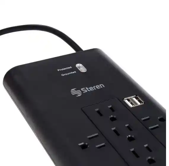 Steren - Tira De 12 Multicontactos C/2 Usb 2065j Negro