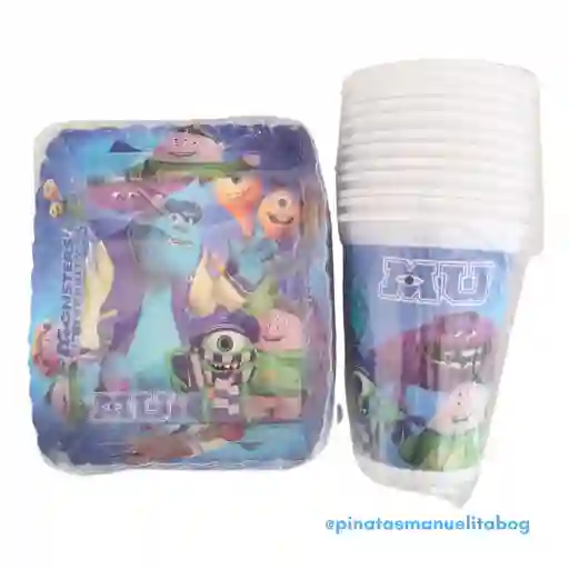 Kit Bandejas Y Vasos Monsters Inc X 12 Und