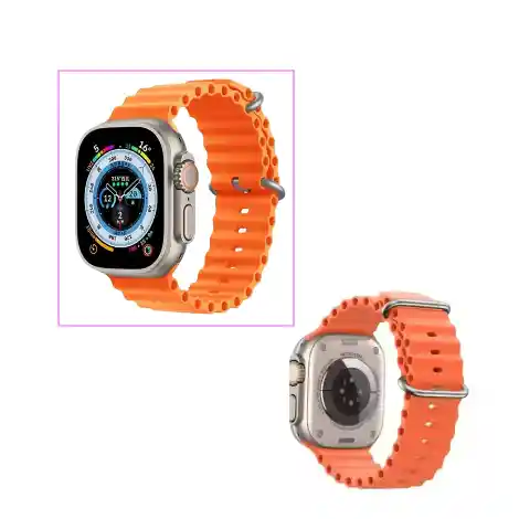 Reloj Smartwatch Ultra Naranjado Con Obsequio De Audífono Bluetooth I12 Con 2 Pulsos.