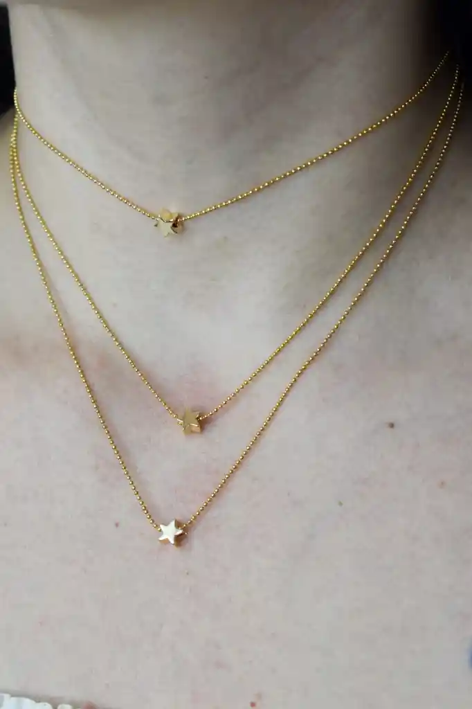 Trio De Cadenas Estrellas Doradas