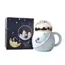 Mug Pocillo En Ceramica Astronauta Grande Ancho Con Tapa