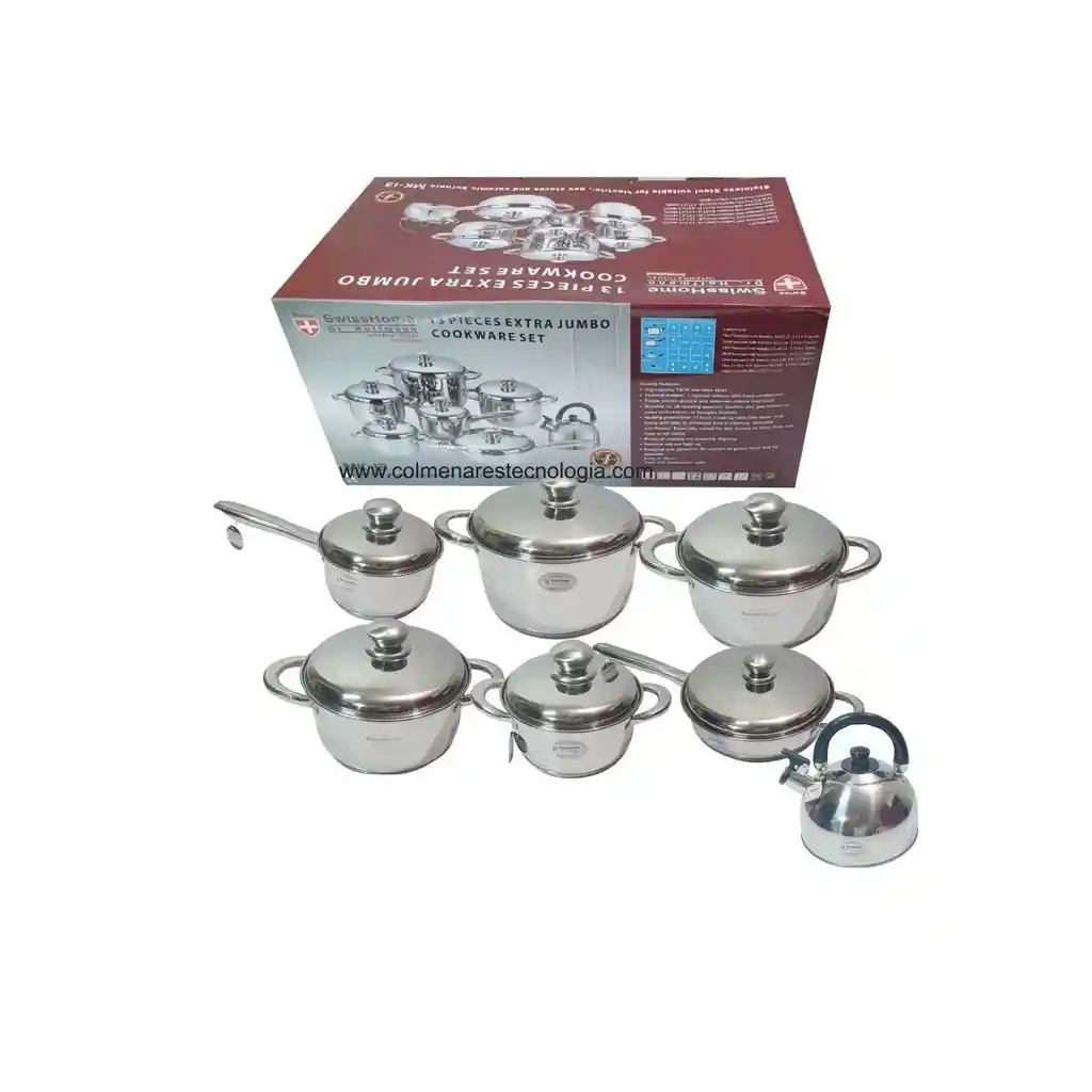 Bateria De Ollas Acero Inoxidable De 13 Piezas Swisshome