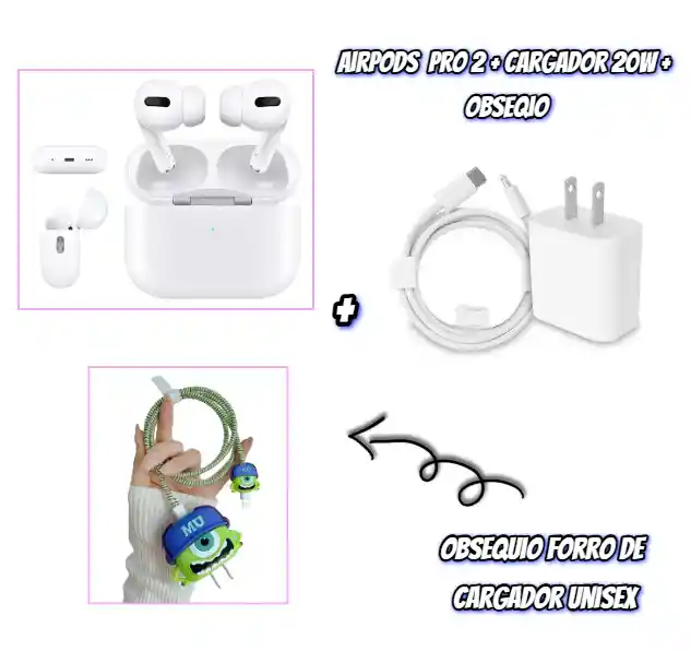 Airpods Pro2 + Cargador 20w + Obsequio Forro De Cargador: Disfruta De Sonido Inalámbrico Y Carga Rápida