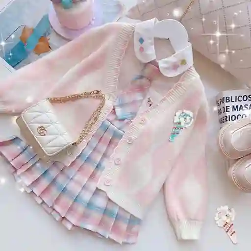 Disfraz Falda De Cuadros Rosado - Talla 130