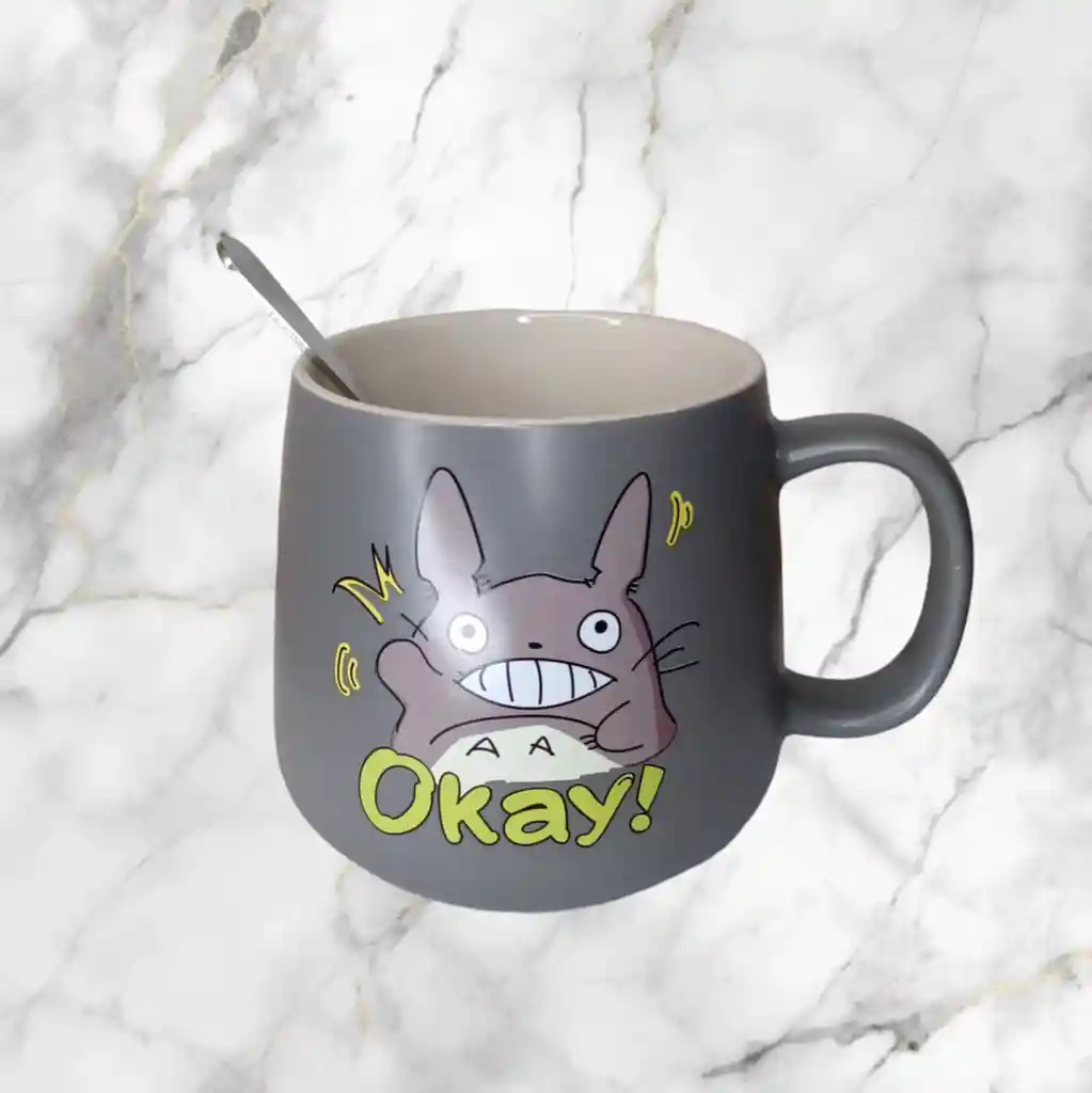 Mug En Ceramica Color Gris Diseño Totoro