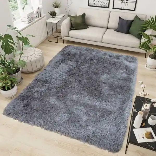 Alfombra Tapete Peludo Gris Antideslizante 120 X 170cms