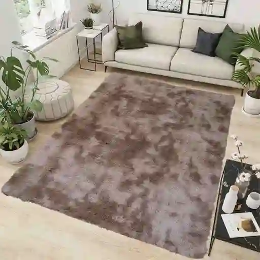 Alfombra Tapete Peludo Beige Antideslizante 120 X 170cms