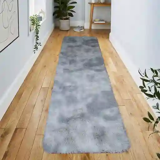 Alfombra Tapete Camino Peludo Antideslizante Gris 50 X 180cms