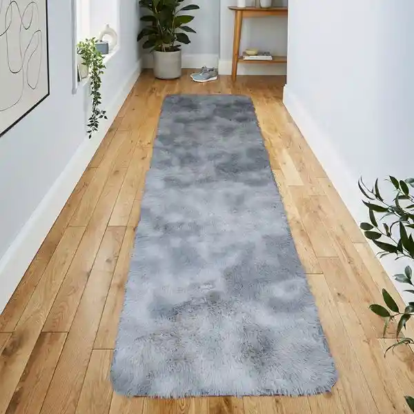 Alfombra Tapete Camino Peludo Antideslizante Gris 50 X 180cms