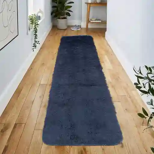 Alfombra Tapete Camino Peludo Antideslizante Gris 50 X 180cms