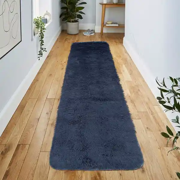 Alfombra Tapete Camino Peludo Antideslizante Gris 50 X 180cms