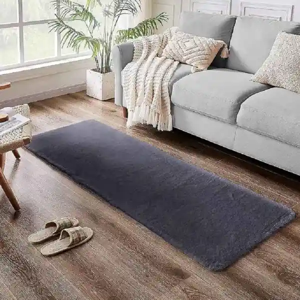 Tapete Camino Piel Conejo Sintetico Antideslizante Gris 50 X 180cms
