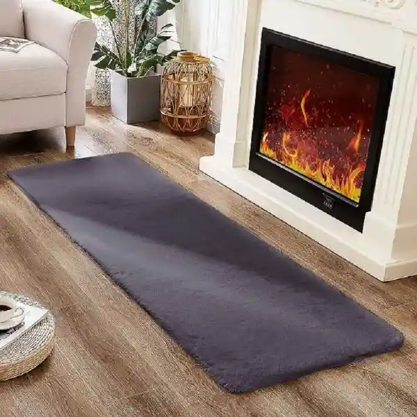 Tapete Camino Piel Conejo Sintetico Antideslizante Gris 50 X 180cms