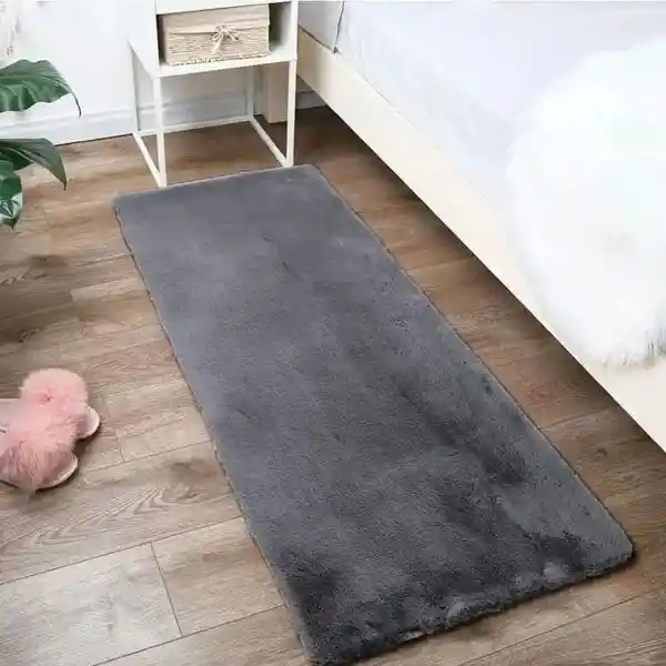 Tapete Camino Piel Conejo Sintetico Antideslizante Gris 50 X 180cms