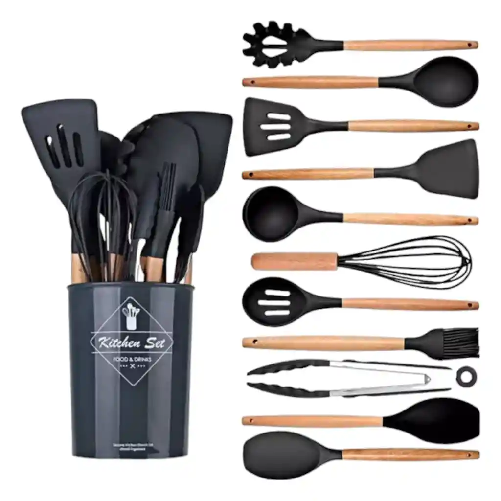 Set 12 Utensilios De Cocina Silicona Resistente Calor