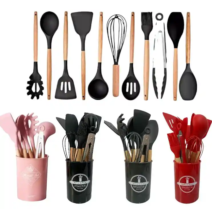 Set 12 Utensilios De Cocina Silicona Resistente Calor