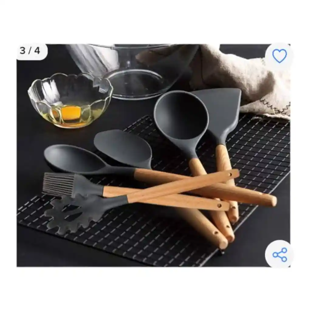 Set 12 Utensilios De Cocina Silicona Resistente Calor