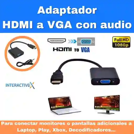 Adaptador Hdmi A Vga + Aux Audio / Convertidor Hdmi A Vga / Conector Hdmi A Vga