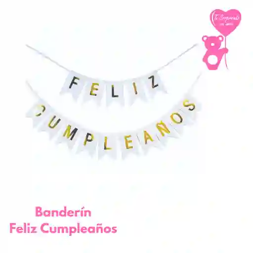 Banderin Blanco Feliz Cumpleaños