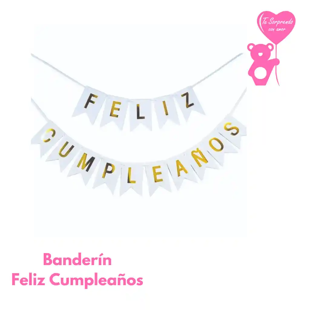 Banderin Blanco Feliz Cumpleaños
