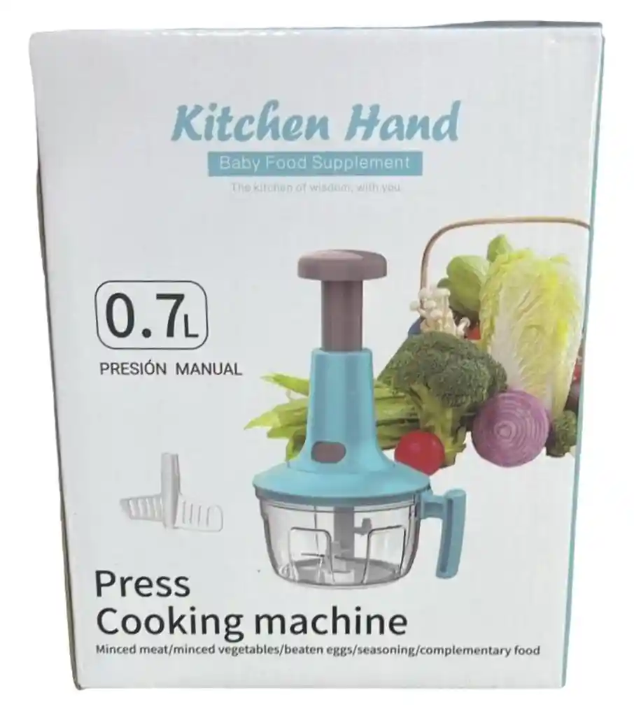 Procesador Manual Picador Triturador De Alimentos Push 700ml Color Celeste