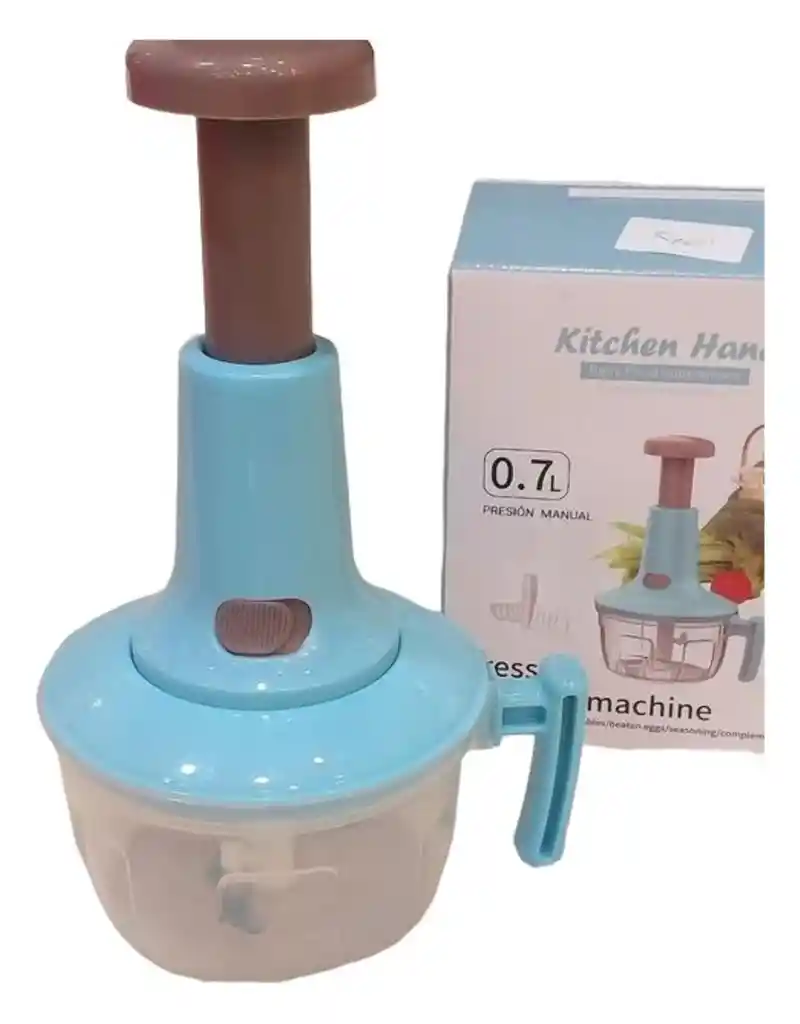 Procesador Manual Picador Triturador De Alimentos Push 700ml Color Celeste