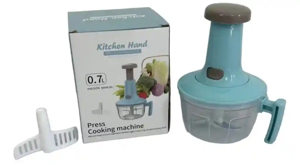 Procesador Manual Picador Triturador De Alimentos Push 700ml Color Celeste