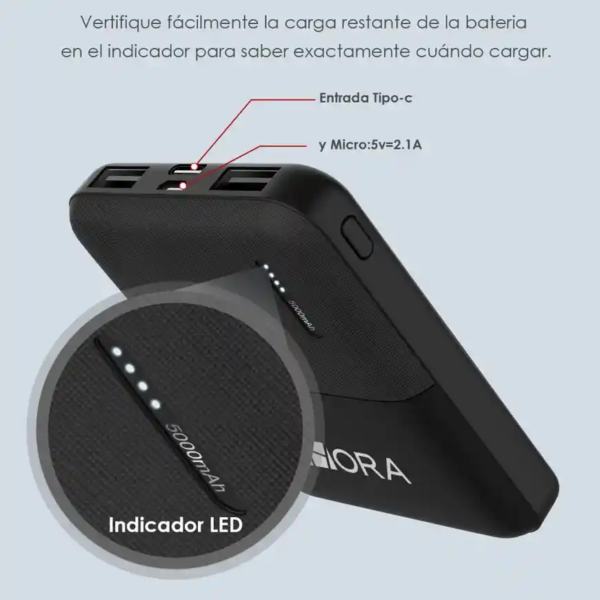 Power Bank 5000mah Bateria Portatil 1hora 2.1a Gar103 Negro