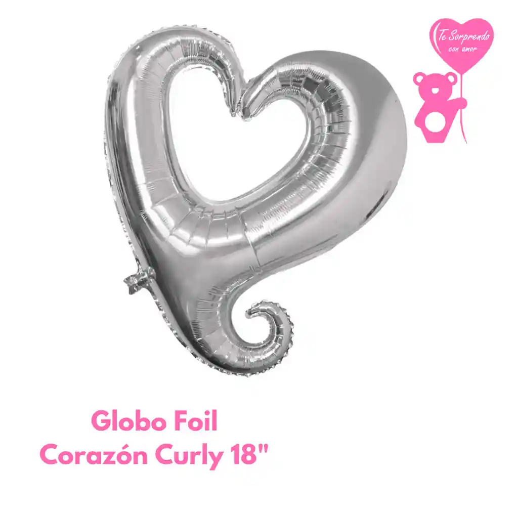 Globo Foil Corazon Curly Plateado 18"