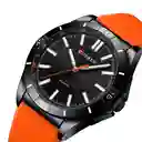 Reloj Analogo Curren Original Para Hombre Kred8806 Acero Plateado Y Silicona Color Naranja