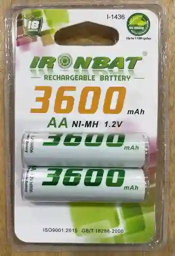 Pilas Recargables Aa 3600mah Blister X2/ Pilas Recargable Aa Ironbat 3600 Mah/ Bateria Recargable / Baterias
